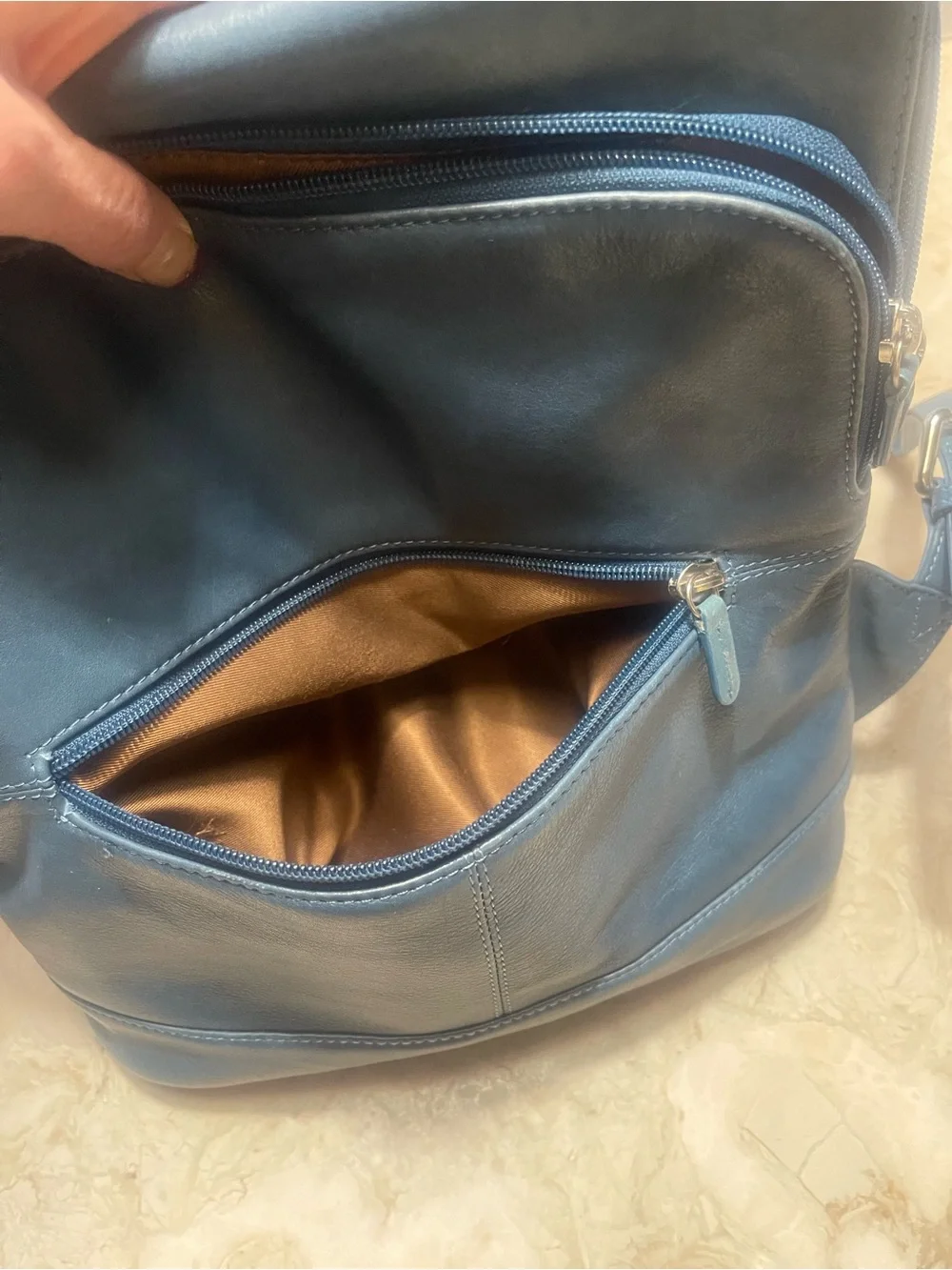 ili Peacock Blue Leather Backpack